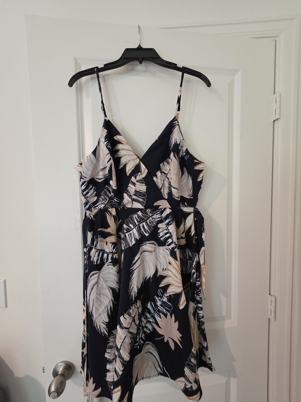 Fashion Magazine Navy Palm-Leaf Mini Dress with Cream Accents